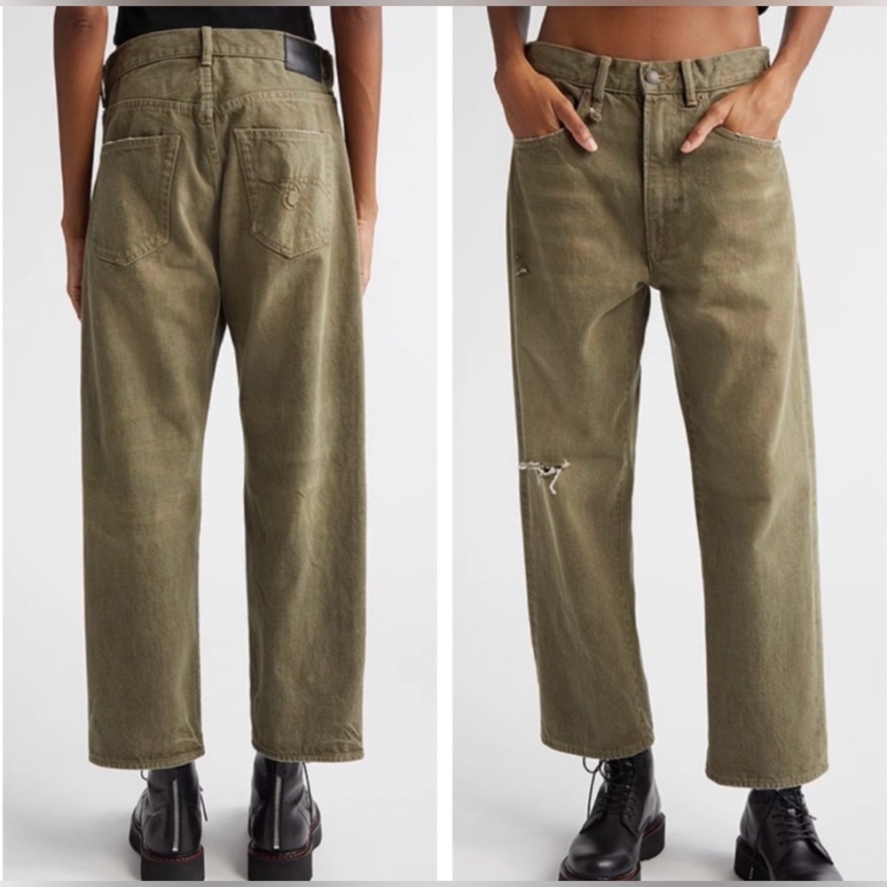 R13 X boyfriend jeans olive vintage army green distressed ankle 26